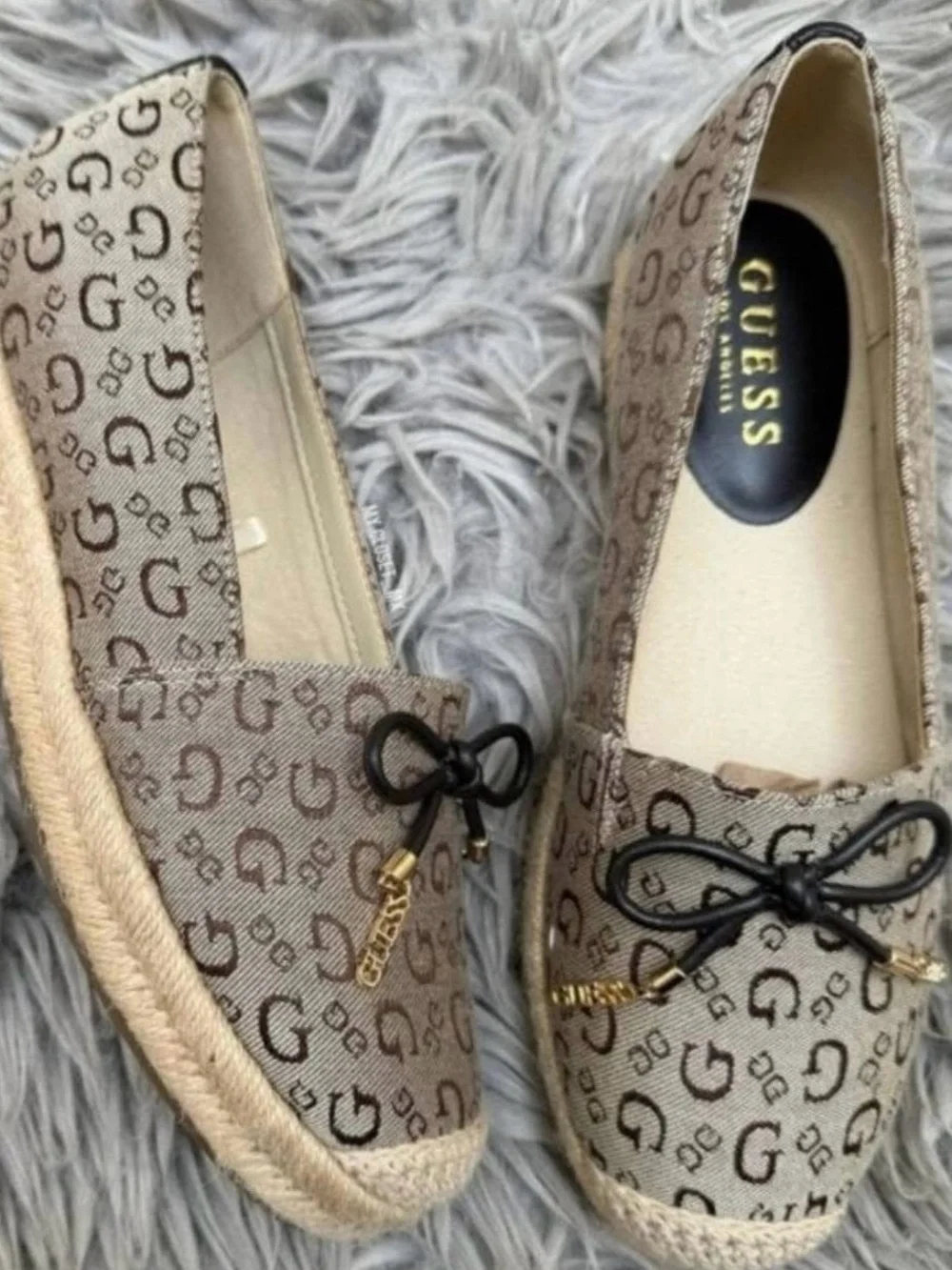 GUESS Tan Signature Logo Espadrille Flats with Bow